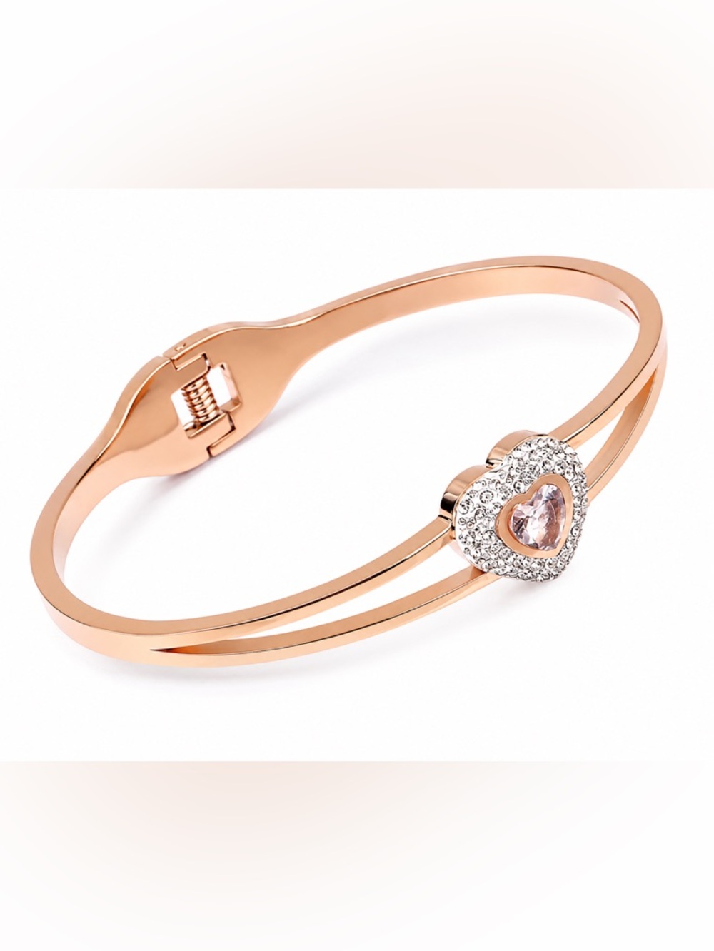 Rose Gold Heart Zircon Bangle Bracelet Stainless Steel